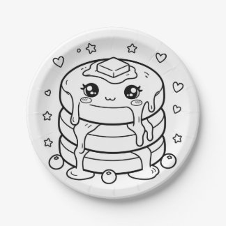 Prato De Papel Pilha de panquecas kawaii para colorir