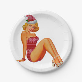 Prato De Papel Pin up Christmas girl
