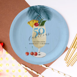 Prato De Papel Pina Colada Cocktail Blue 50th Festa de aniversári