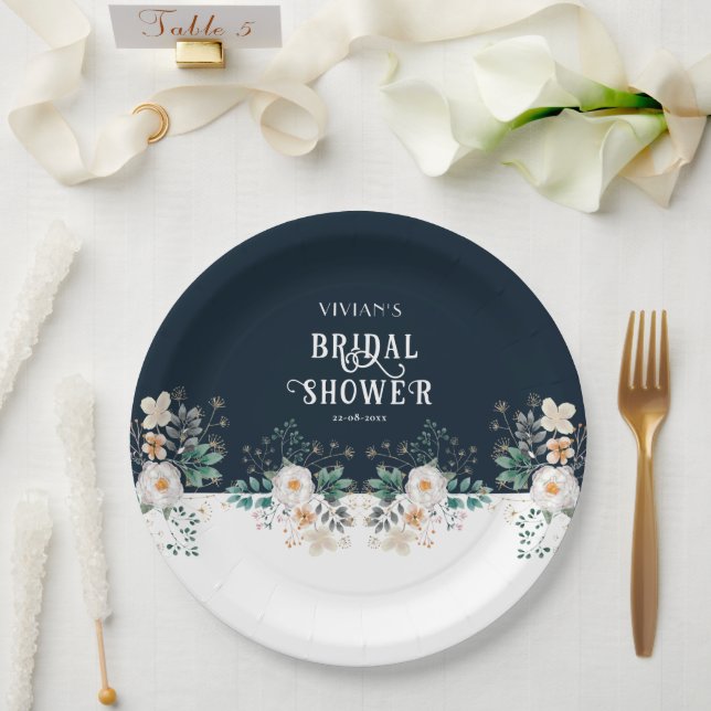 Prato De Papel Pincel Floral Aguarela Profundo No Chuveiro Nupcia (Casamento)