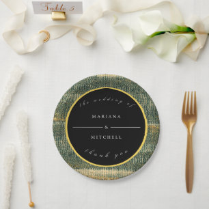 Prato De Papel Pincel Verde Elegante com detalhes dourados e pret