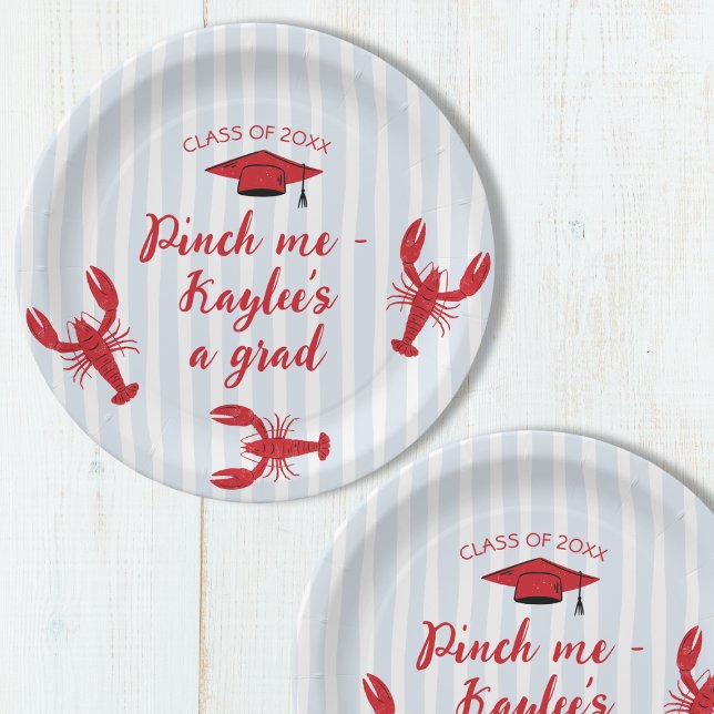 Prato De Papel Pinch Me Crawfish & Boné 2025 (Pinch Me Crawfish & Cap 2025 Graduation Party Paper Plates)