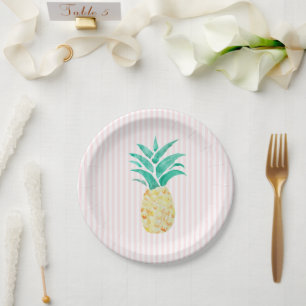 Prato De Papel Pineapple Pintura Luau Partido Rosa