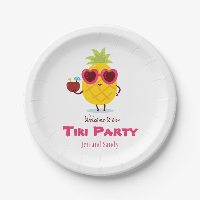 Prato De Papel Pineapple Tiki - Partido Personalizado Papel Plate (Frente)
