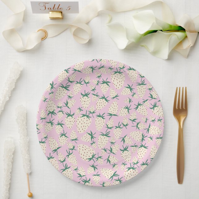 Prato De Papel Pineberry Morango Branco para CHUVEIRO DE NOIVA PE (Casamento)