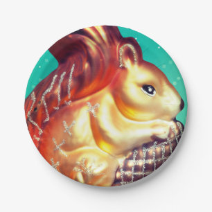 Prato De Papel Pinecone de esquilo cai dourado de inverno