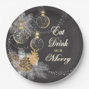 Prato De Papel Pinecone Ornament Chalkboard Natal