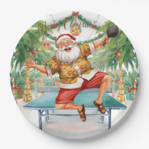 Prato De Papel Ping pong de Natal com Papai Noel