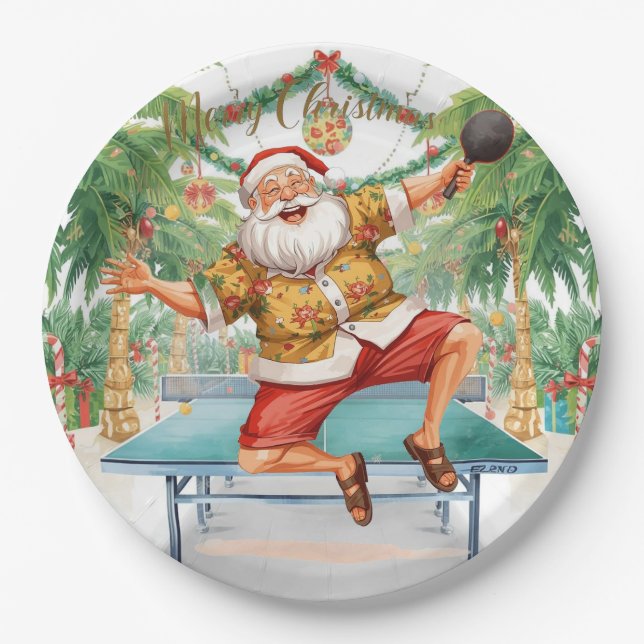 Prato De Papel Ping pong de Natal com Papai Noel (Frente)