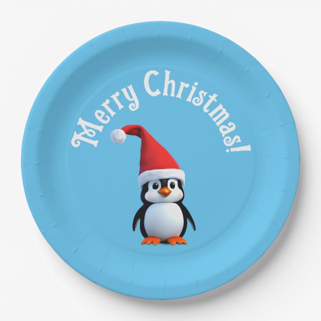 Prato De Papel Pinguim bebê de Natal (Frente)