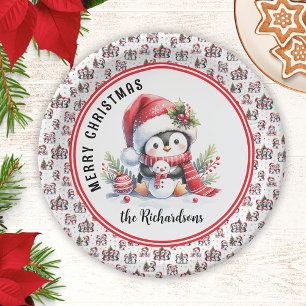 Prato De Papel Pinguim Bonito Personalizado Feliz Natal