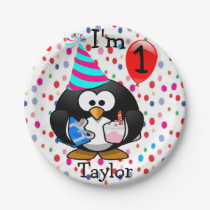 Prato De Papel Pinguim de Desenho Animado Personalizado Festa de