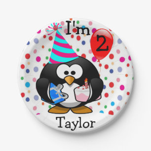 Prato De Papel Pinguim de Desenho Animado Personalizado Festa de 