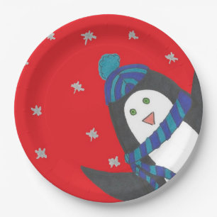 Prato De Papel Pinguim de Natal bonito