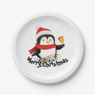 Prato De Papel Pinguim de Natal feliz