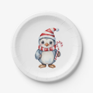 Prato De Papel Pinguim de Neve Bonita de Natal