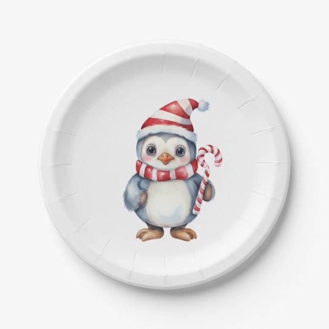 Prato De Papel Pinguim de Neve Bonita de Natal (Frente)