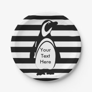 Prato De Papel Pinguim e listras