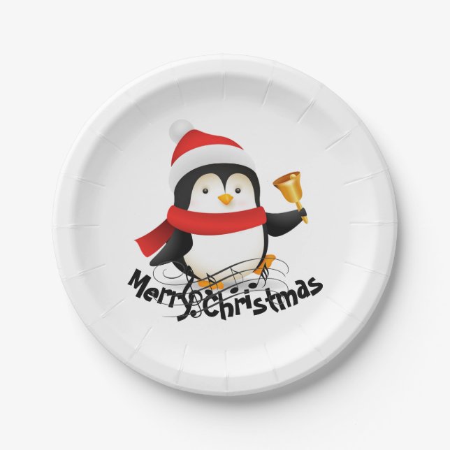 Prato De Papel Pinguim Feliz de Natal (Frente)