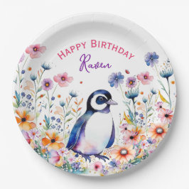 Prato De Papel Pinguim no Aniversário da Menina das Flores Person