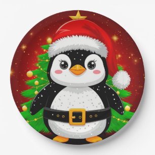 Prato De Papel 🎄🎅️ Pinguim Papai Noel Árvore de Natal Diversão