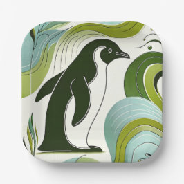 Prato De Papel Pinguim Verde-limão Na Folha De Flora Blossom