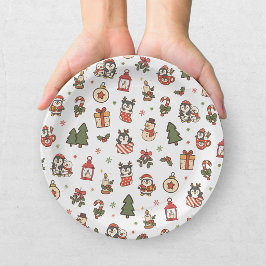 Prato De Papel Pinguins de Natal Vermelho Verde