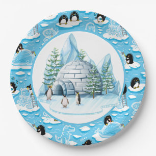 Prato de Papel Pinguins em Ação