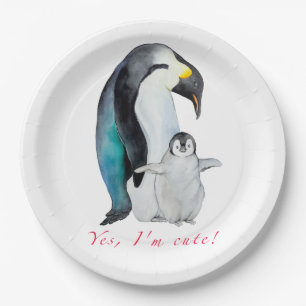 Prato De Papel Pinguins imperadores de aquarela