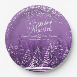 Prato De Papel pinheiro-casamento no inverno lago arte roxa