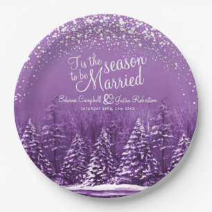 Prato De Papel pinheiro-casamento no inverno lago arte roxa