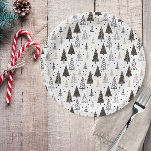 Prato De Papel Pinheiros Dourados Pretos Desenhados à Mão Moderna