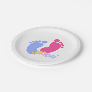 Prato De Papel Pink and Blue Baby Footprints