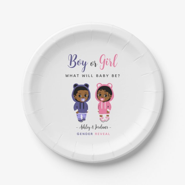 Prato De Papel Pink and Blue Black Hoodie Baby Gender Reveal (Frente)