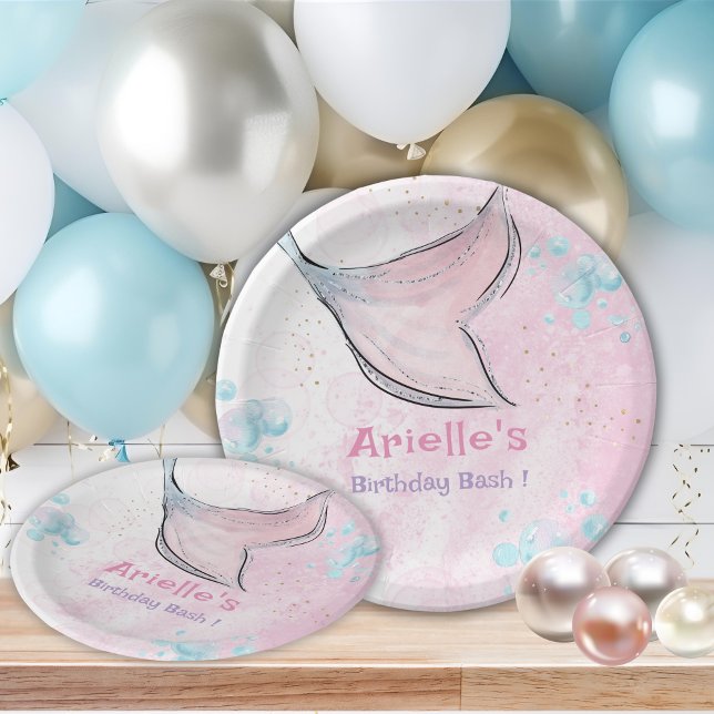 Prato De Papel Pink and purple watercolor mermaid tail  (Criador carregado)