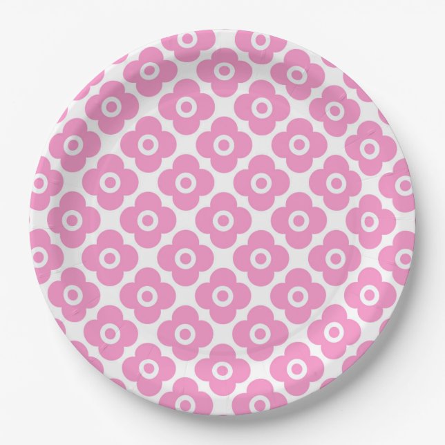 Prato De Papel Pink and white simple floral pattern (Frente)