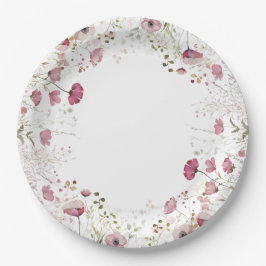 Prato De Papel Pink Baby In Bloom Floral Wildflower Baby Shower