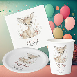 Prato De Papel Pink Blush Woodland Deer Girl Baby Shower Party
