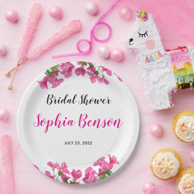 Prato De Papel Pink Bougainvillea Floral Bridal Shower (Festa)