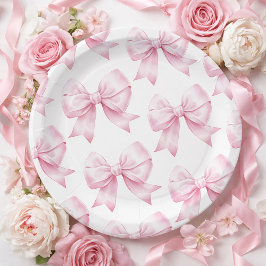 Prato De Papel Pink Bow Baby Girl Elegant Baby Shower