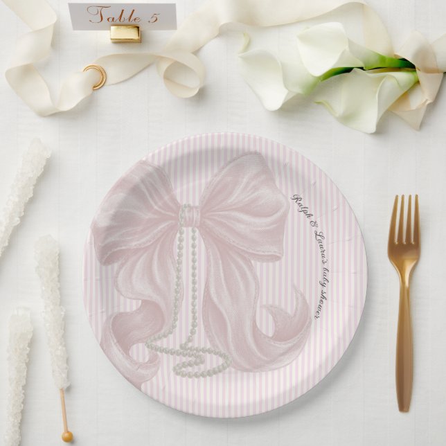 Prato De Papel Pink Bow Baby Shower  (Casamento)