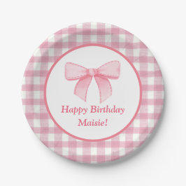 Prato De Papel Pink Bow Gingham Paper Plate 