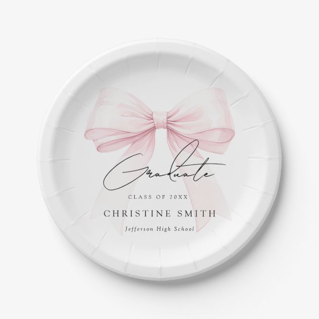 Prato De Papel Pink Bow Graduation Paper Plates (Frente)
