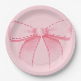 Prato De Papel Pink Bow Paper Plate With Plain Pink Backround