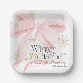 Prato De Papel Pink Bow Winter Onederland 1st Birthday