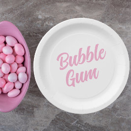 Prato De Papel Pink Bubble Gum Simple Typography Birthday Party