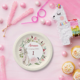 Prato De Papel Pink clássico Peter o Rabbit Floral Birthday