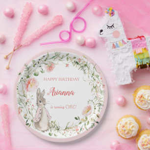 Prato De Papel Pink clássico Peter o Rabbit Floral Birthday