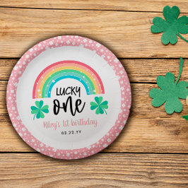 Prato De Papel Pink Clover & Rainbow Lucky One First Birday