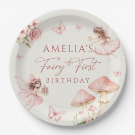 Prato De Papel Pink Fairy First Birthday Party Paper Plates
